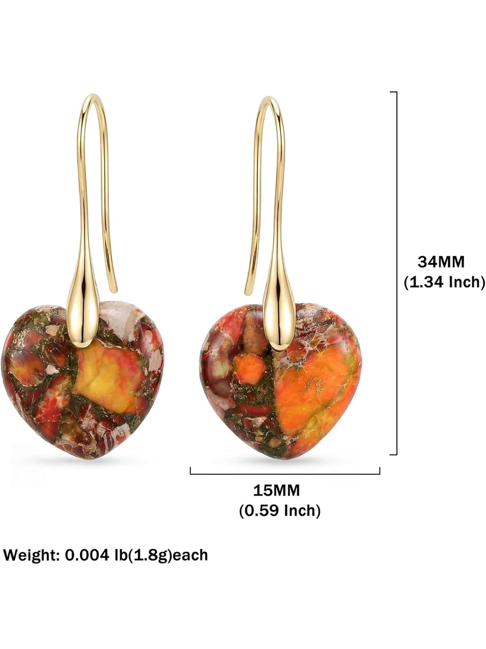 Anthropologie Gold Heart Drop Earrings with Red Floral Inlay - Picture 2 of 3